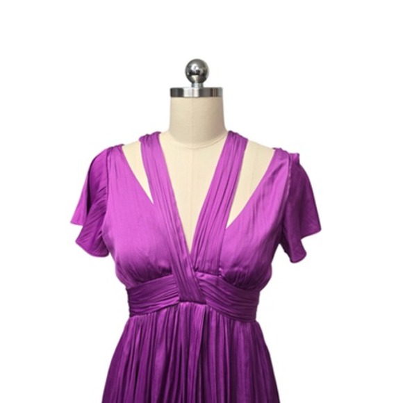 Anthropologie Dress Womens 0 Purple Cutout Shoulder V Neck Pleated Cocktail - Picture 9 of 11